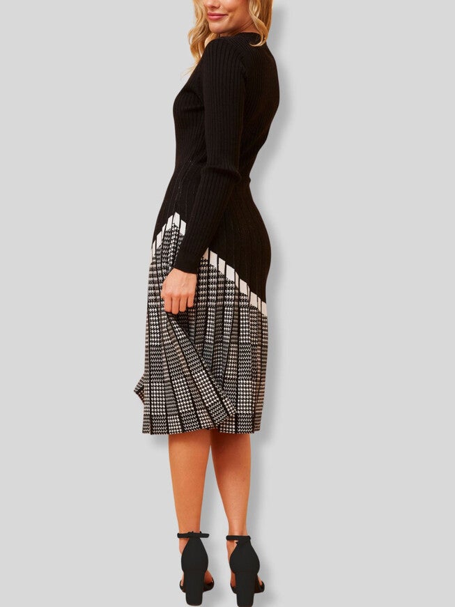 Leslie Dress Knit Prince De Galle Pleated Skirt, Black / Black, alternate image number 4