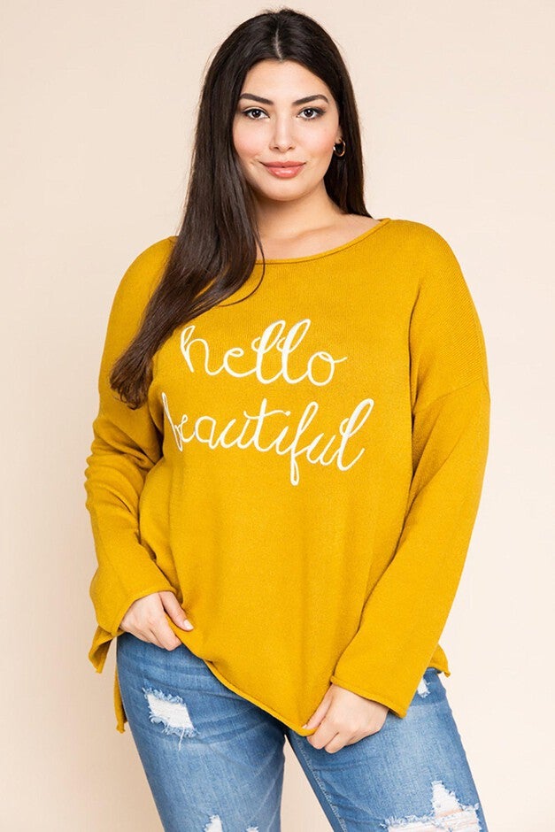 Bonnie 'Hello Beautiful' Embroidered Sweater, Mustard / Mustard, hi-res image number null