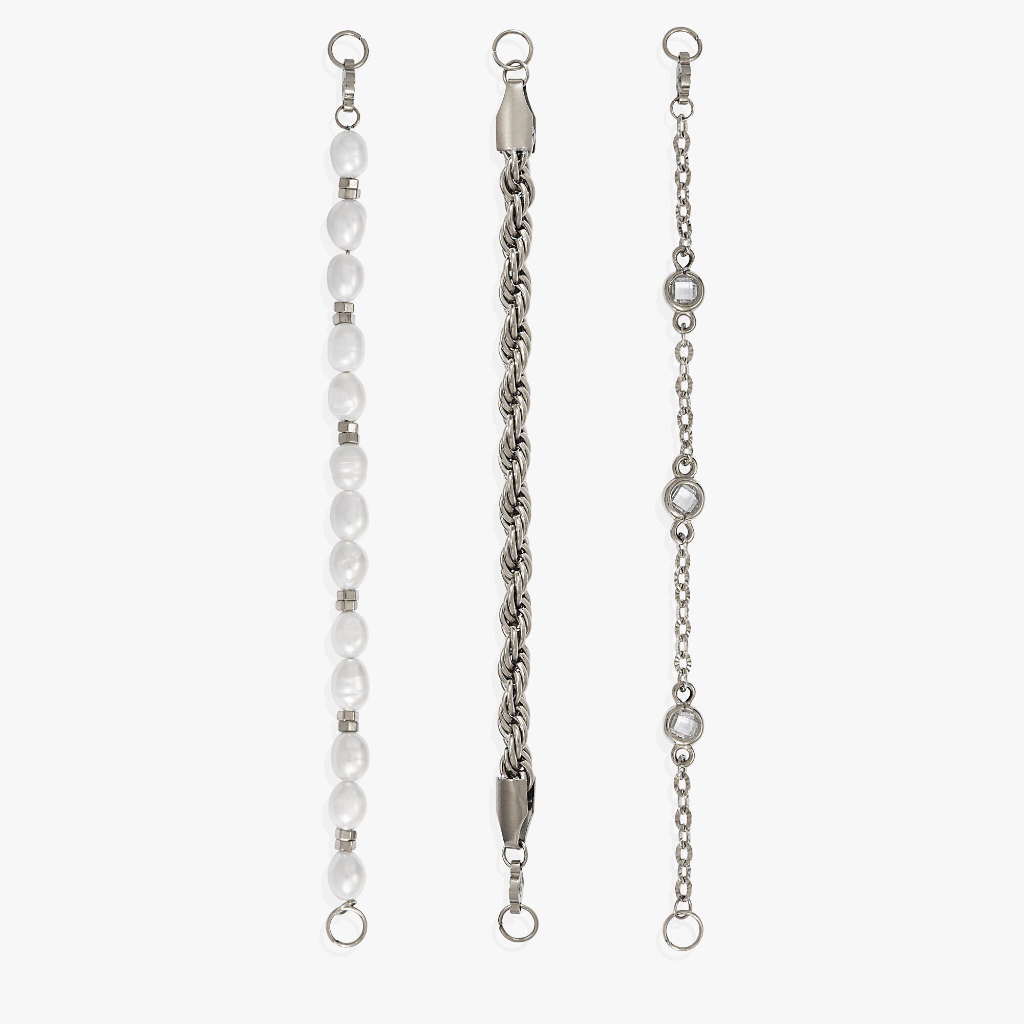 Crystal + Pearl Stranded Bracelet Set, Silver / Silver, alternate image number 2