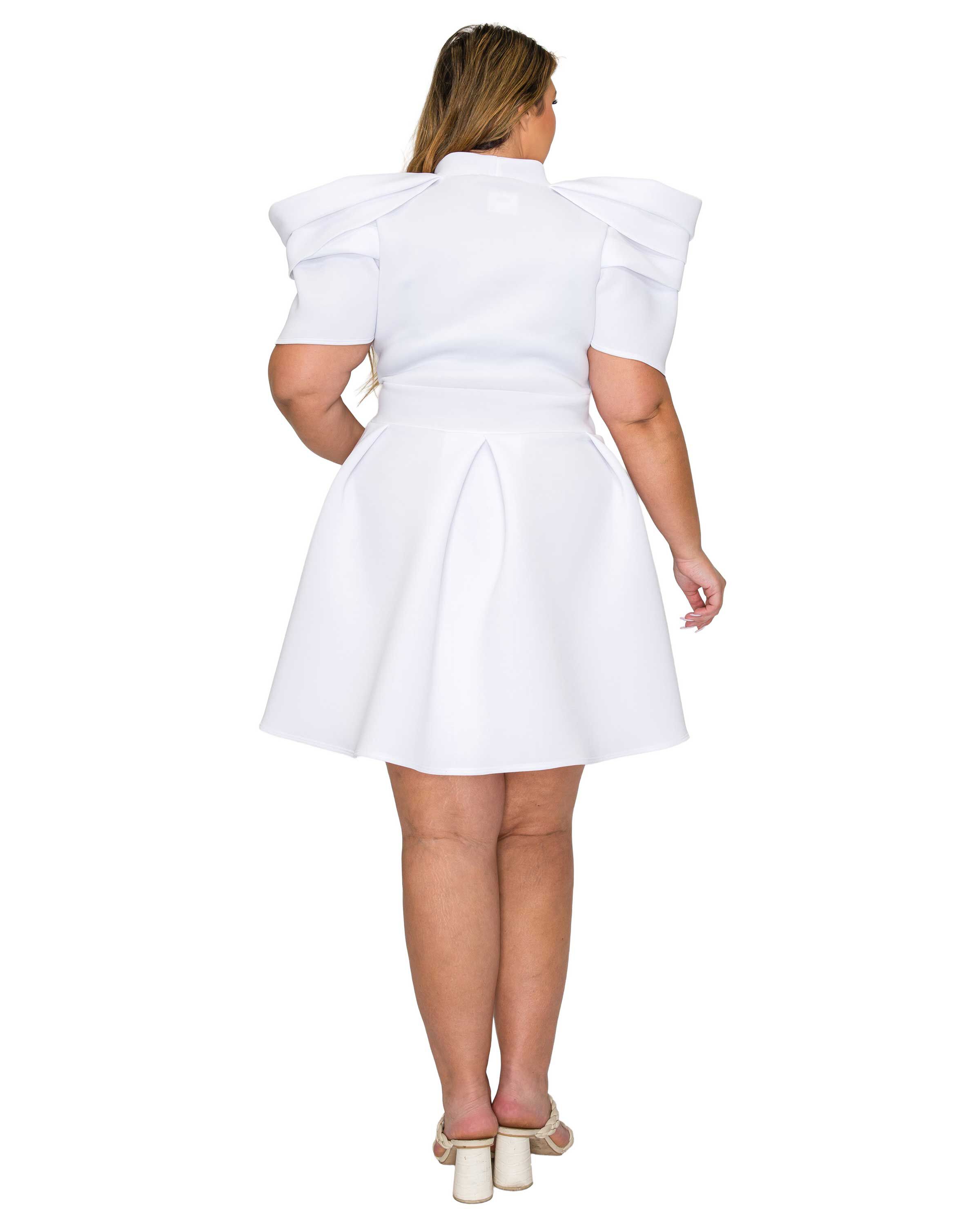 Karina Neoprene Flare Dress, White / White, alternate image number 2