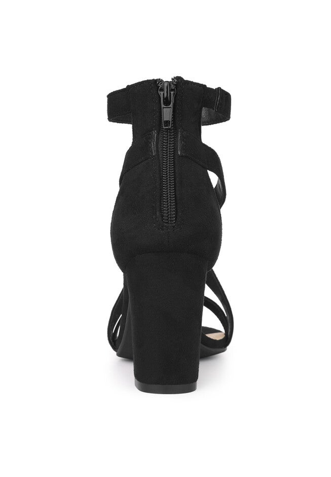 Crisscross Ankle Strap Chunky Heel Sandals, Black / Black, alternate image number 2