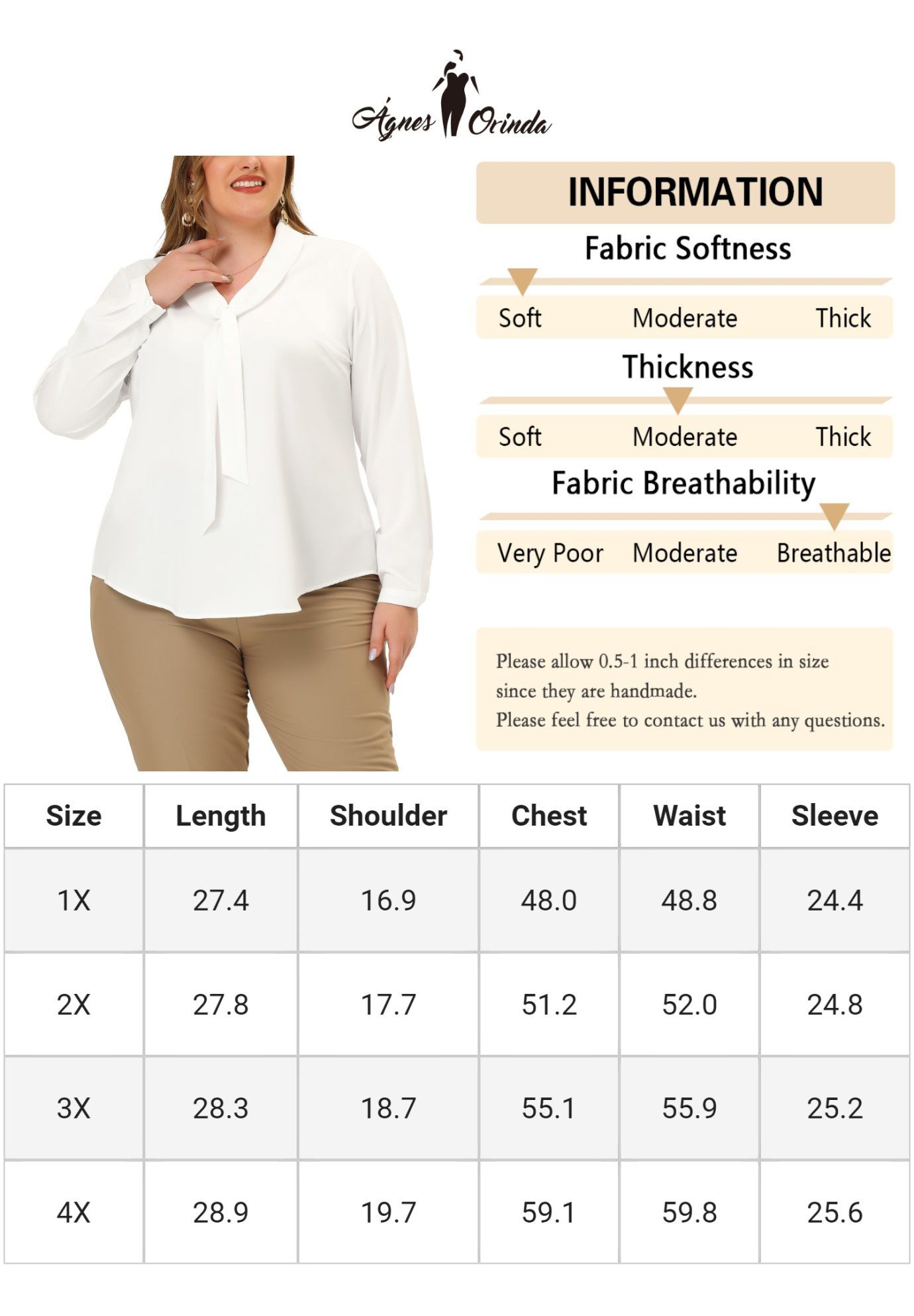 Long Sleeve Tie V Neck Chiffon Blouse, White / White, alternate image number 4