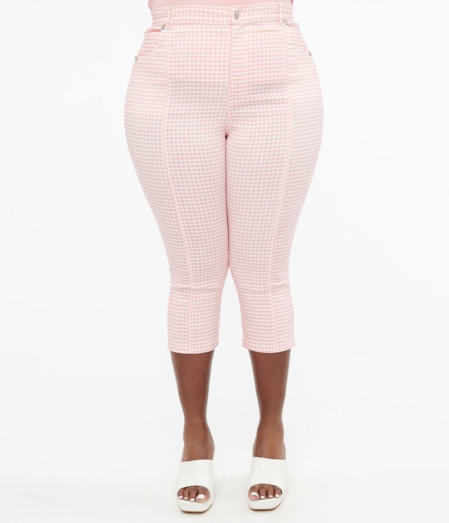 Smak Parlour 1960s Pink & White Gingham Capri Pants, Pink White Gingham / Pink, alternate image number 1