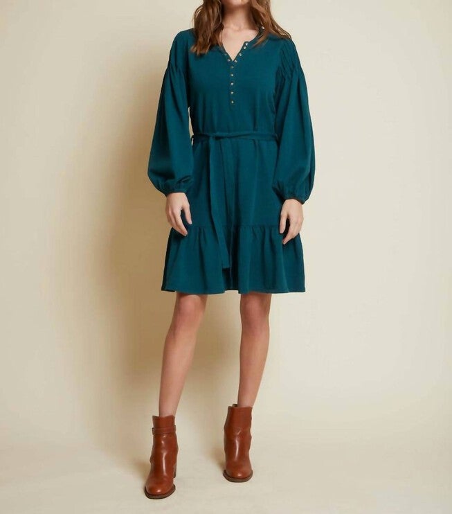 TALLI PUFF SLEEVE TIERED MINI DRESS IN DEEP TEAL, Deep Teal / Cobalt, hi-res image number null