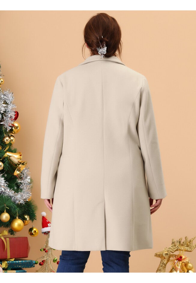 SINGLE BREASTED NOTCHED LAPEL LONG WINTER COAT, Cream White / Cream, alternate image number 4