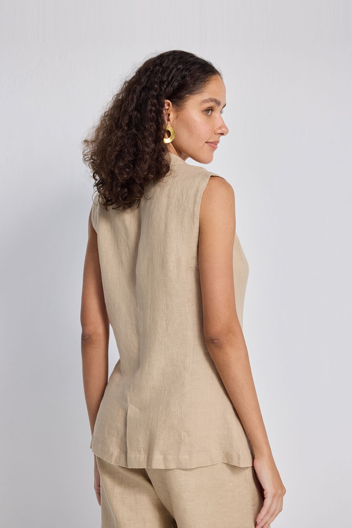 Sleeveless Hemp Jacket, Neutral Beige / Beige, alternate image number 1