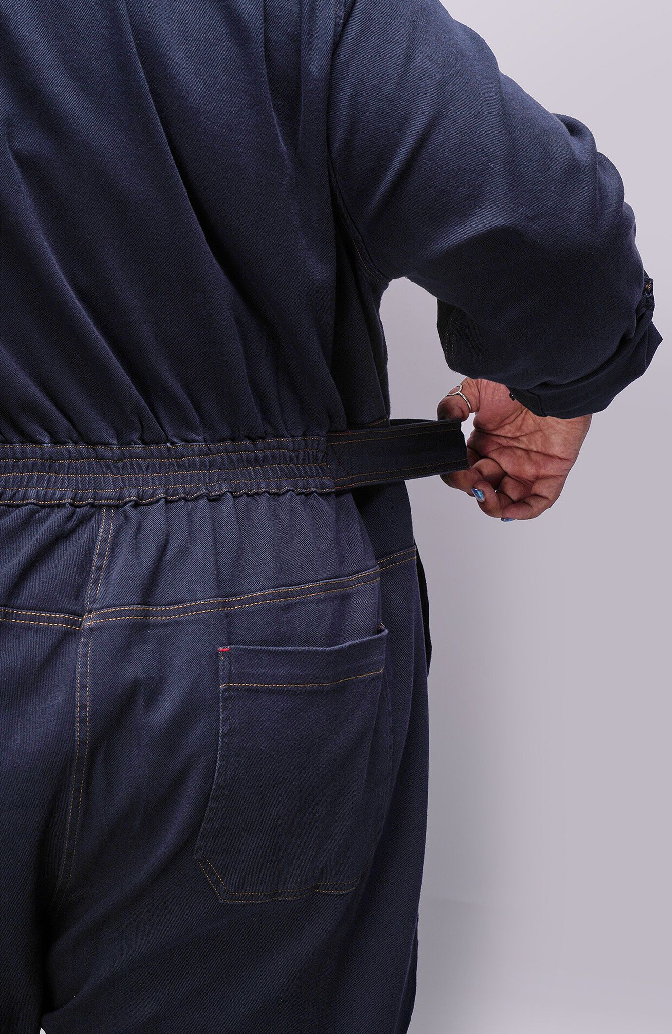 The Essential Denim Long Sleeve High Waisted Coverall, NAVY / Medium Wash, alternate image number 4