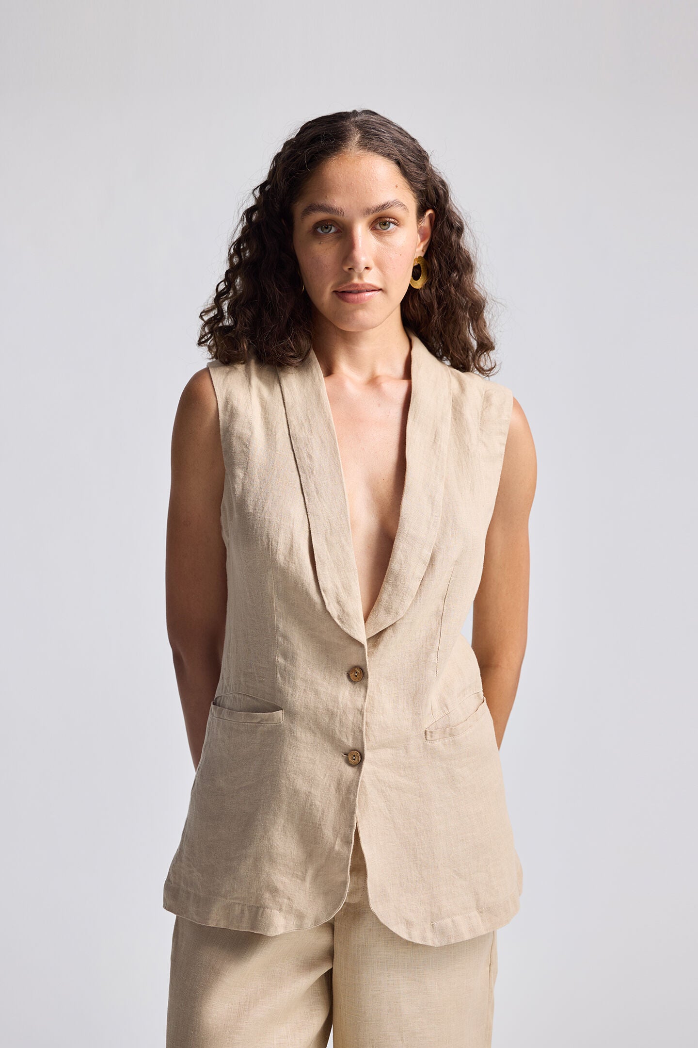 Sleeveless Hemp Jacket, Neutral Beige / Beige, hi-res image number 0