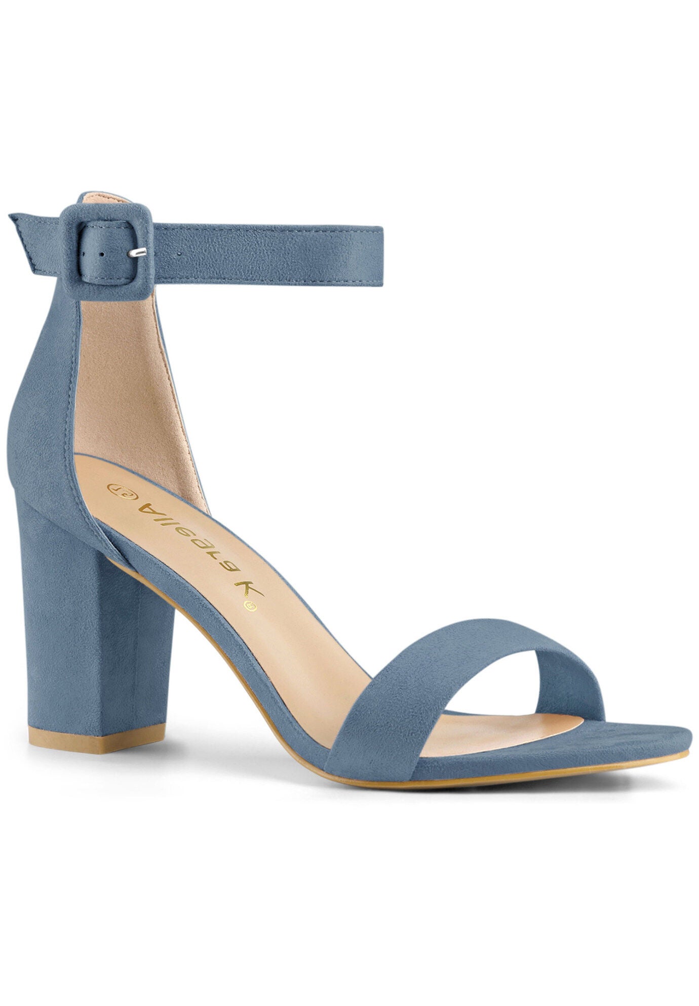Open Toe Ankle Buckle Strap Block High Heel Sandals, Haze Blue / Dusty Blue, hi-res image number 0