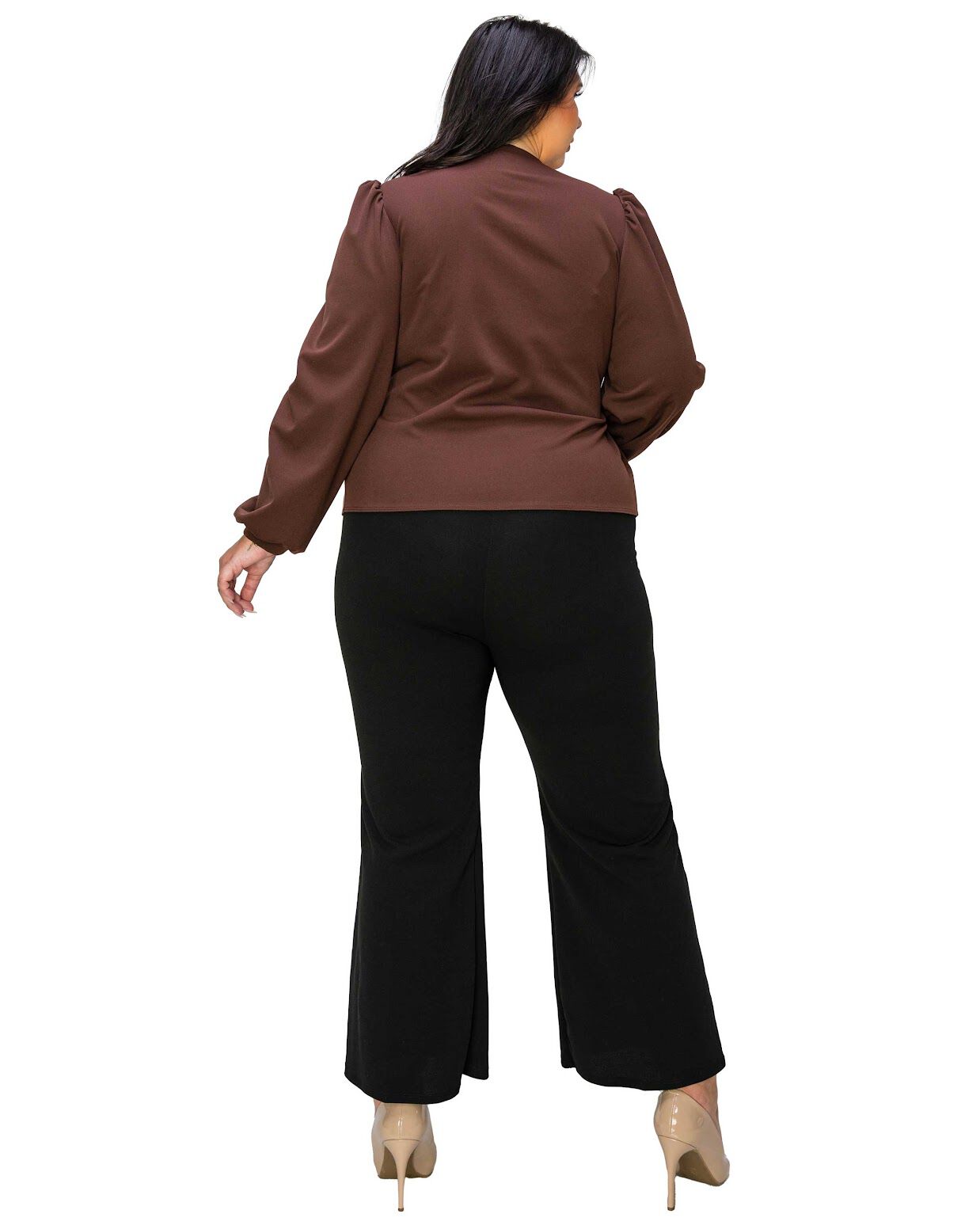 YELENA CREPE WRAP TOP, Lt Brown / Brown, alternate image number 2