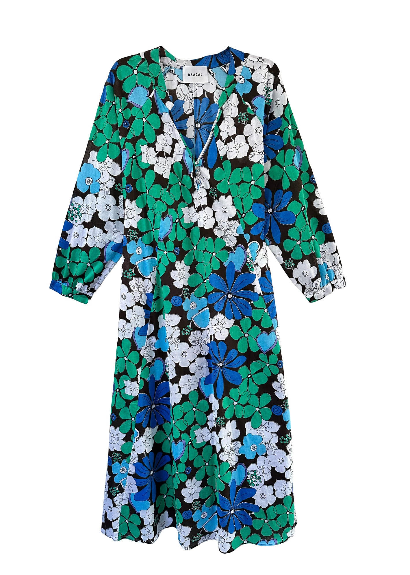 Denni Weekend Dress, 60s floral / Kelly Green, hi-res image number 0
