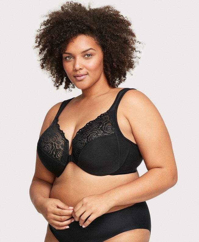 WonderWire Front-Closure Bra, Black / Black, alternate image number 3