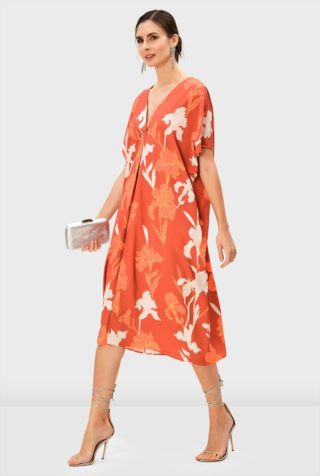 Tropical Floral Print Crepe Kaftan, , alternate image number null