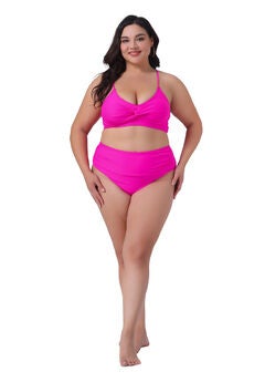 High Waisted V Neck Two Piece Bikini Set