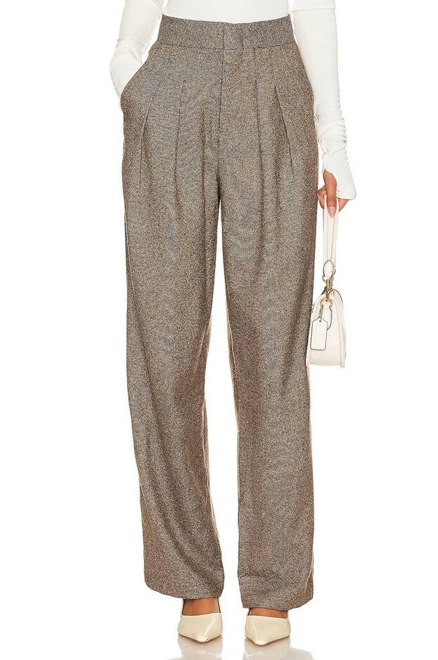 Wick Double Pleat Trouser In Brown Tweed, Brown Tweed / Brown, hi-res image number null