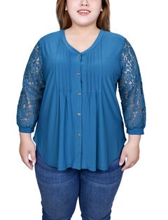 Lace-Sleeve V Neck Top