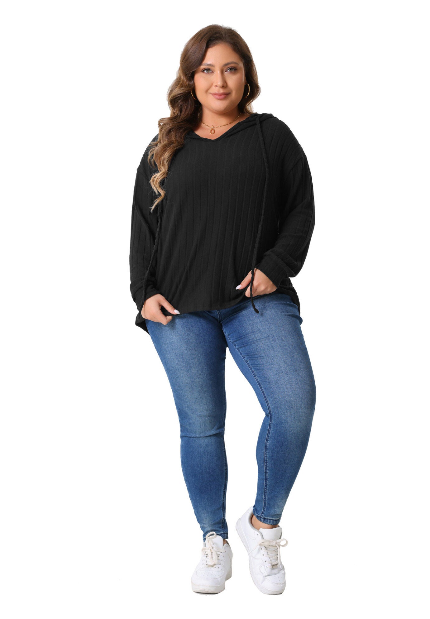 Pullover Lightweight Drawstring Sweatshirt Hoodie, Black / Black, hi-res image number 0