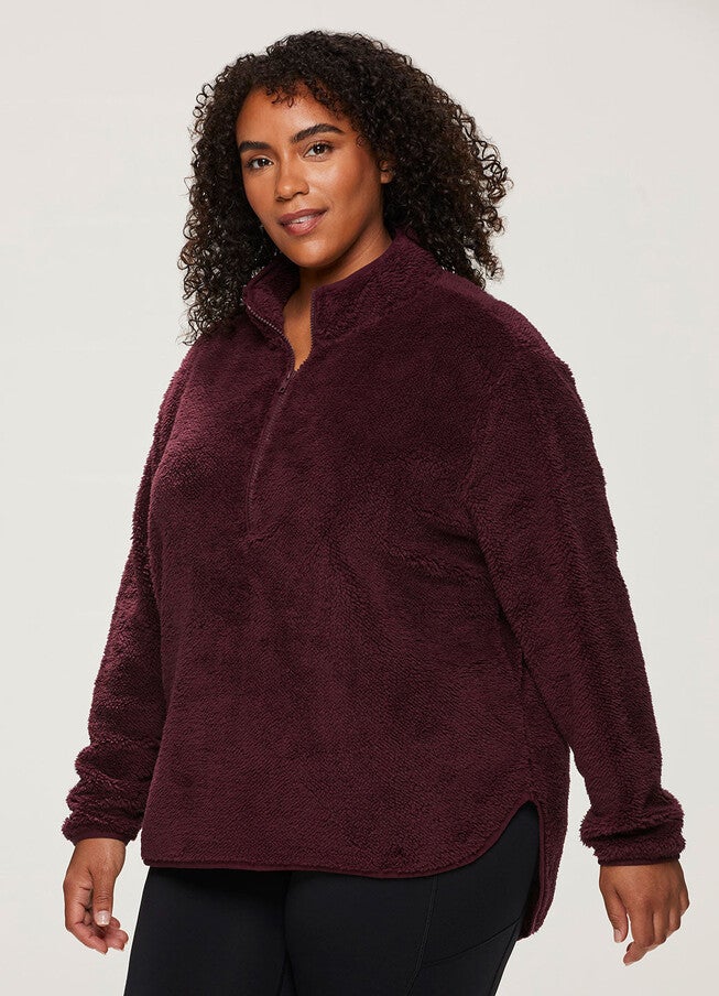 Dylan 1/4 Zip Sherpa Pullover, Dark Red / Burgundy, alternate image number null