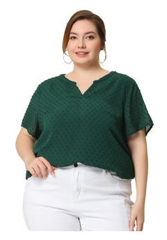 Summer Top Swiss Dots Notched Neck Short Sleeve Basic Blouse