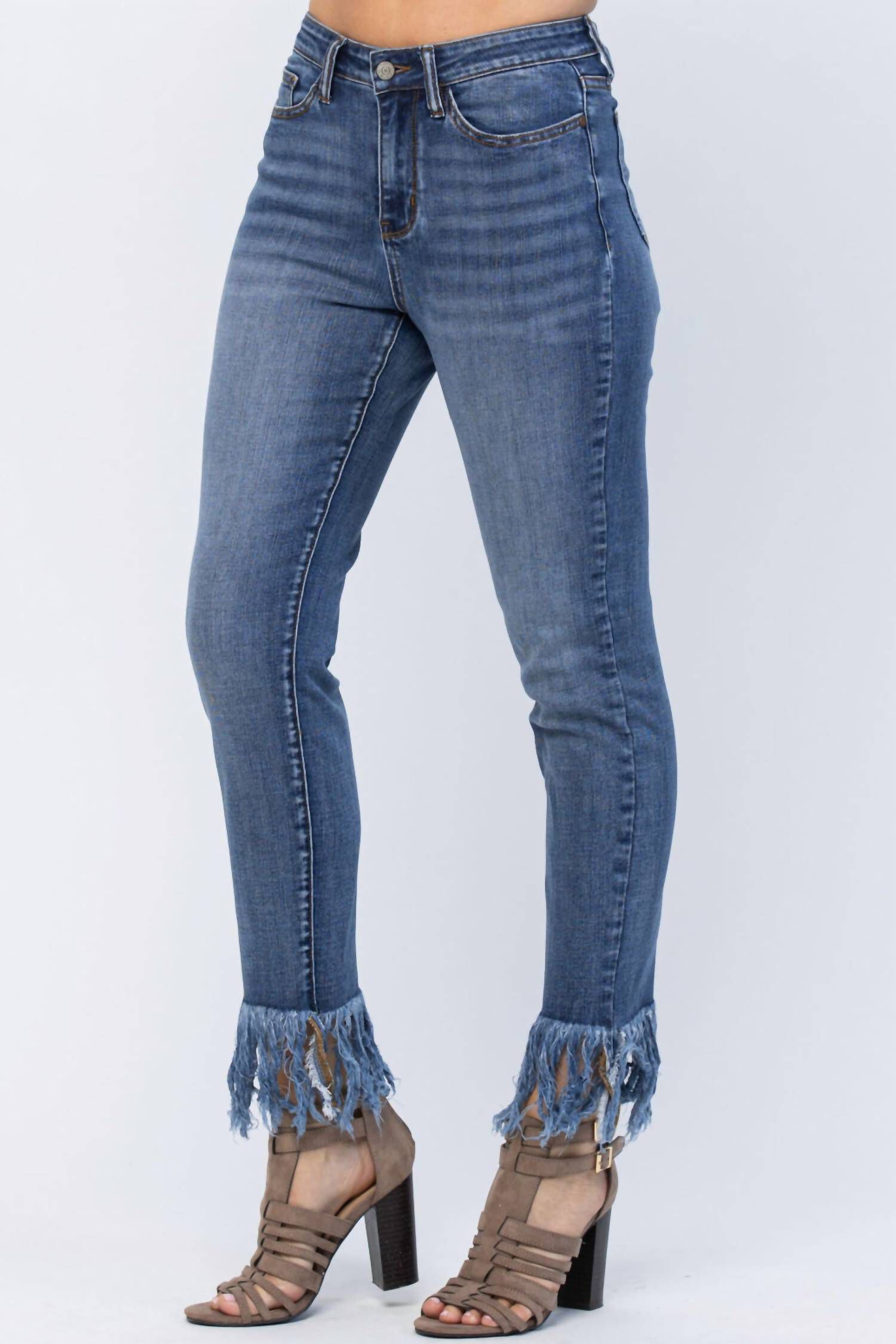 HIGH RISE FRAYED HEM RELAXED FIT JEAN IN DARK WASH, , alternate image number 3