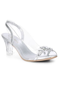 Clear Slingback Flower Rhinestone Peep Toe Heels Sandals
