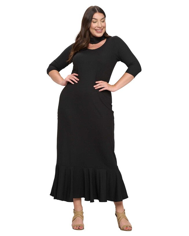 JORDAN CUTOUT RIB DRESS, Black / Black, hi-res image number 0