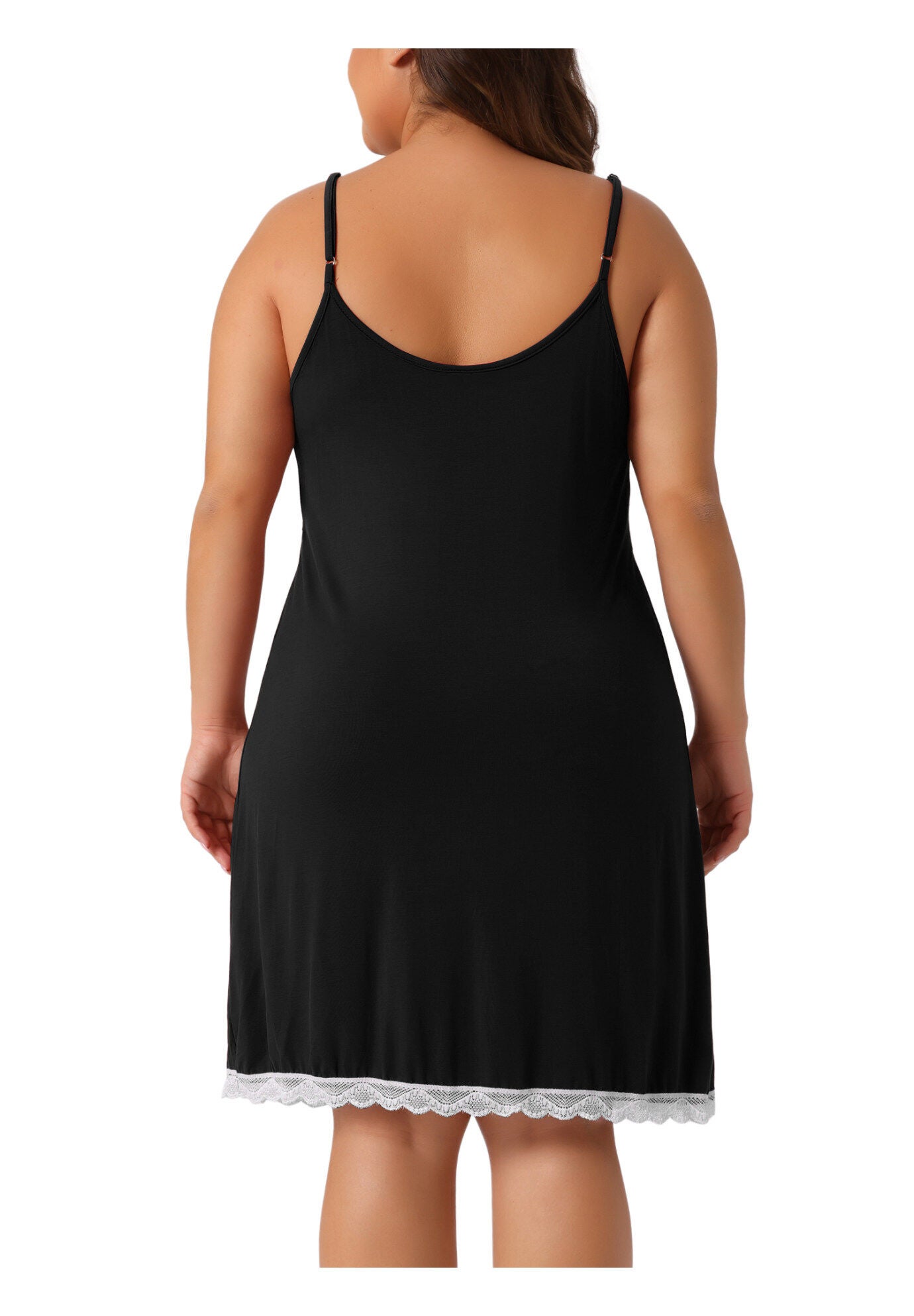 Lace Strap Babydoll Chemise Nightgown V Neck Lingerie, Black / Black, alternate image number 3