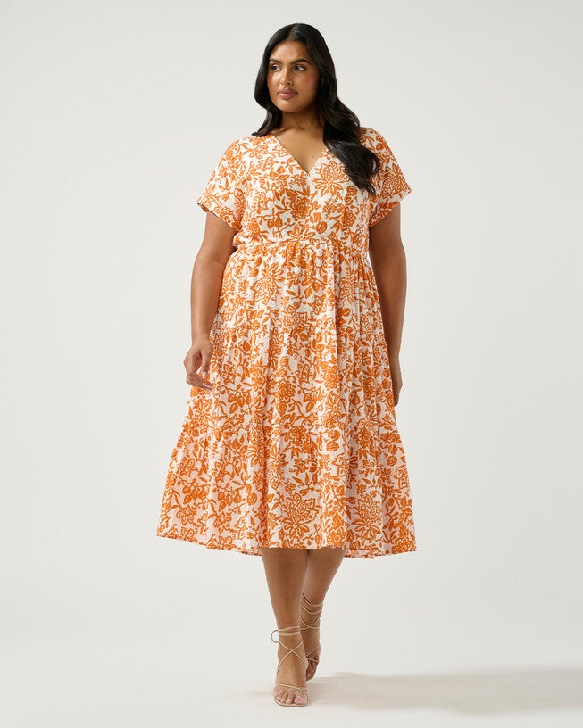 Cote d'Azur Broderie Midi Dress, MilkMango / Orange, alternate image number null