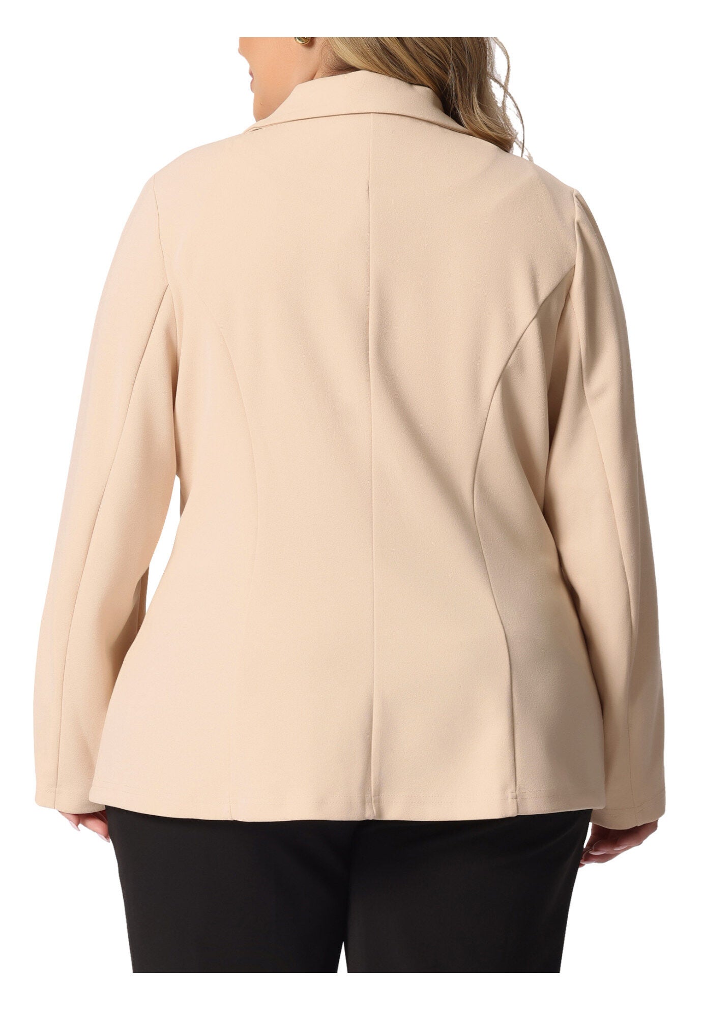 NOTCHED LAPEL V NECK WORK SUIT BLAZER, Apricot / Cream, alternate image number 3