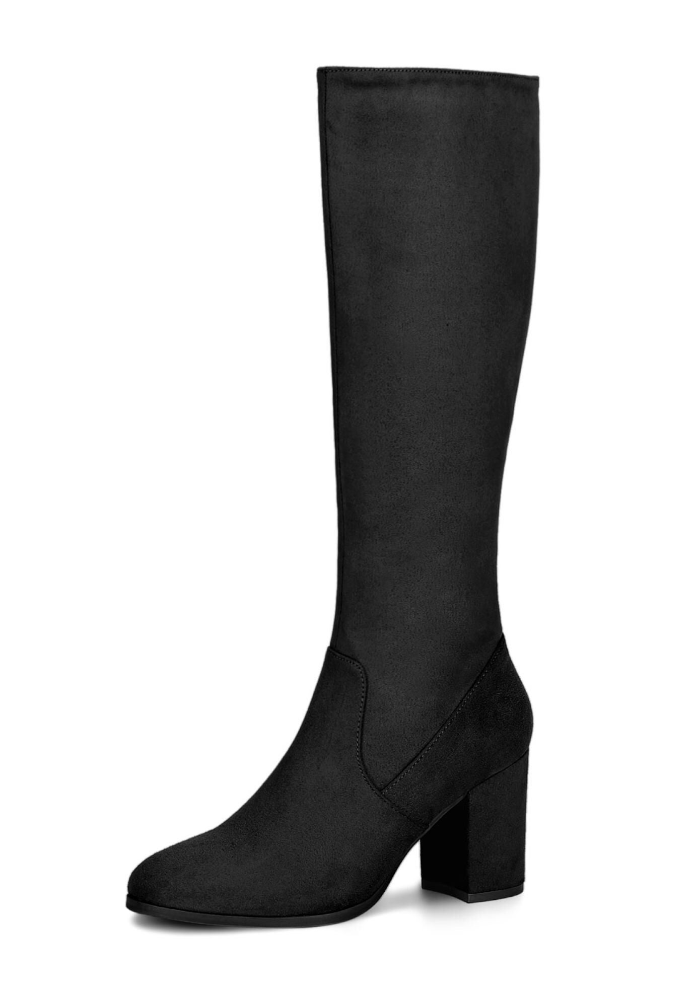 SIDE ZIPPER CHUNKY HEEL KNEE HIGH BOOTS, Black / Black, hi-res image number 0