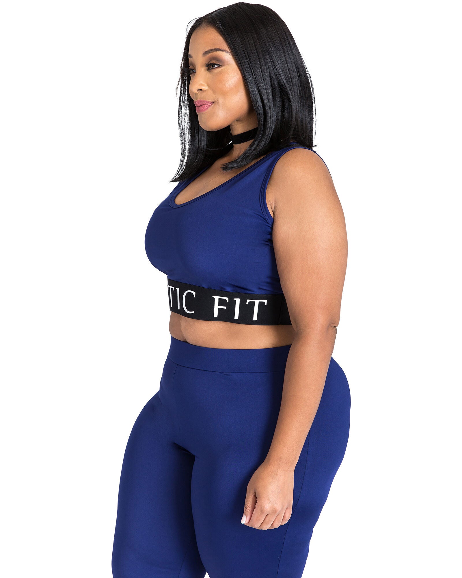 Plus Size Ryan Geometric Print Mesh V-Back Sports Bra, Navy / Navy, alternate image number 3