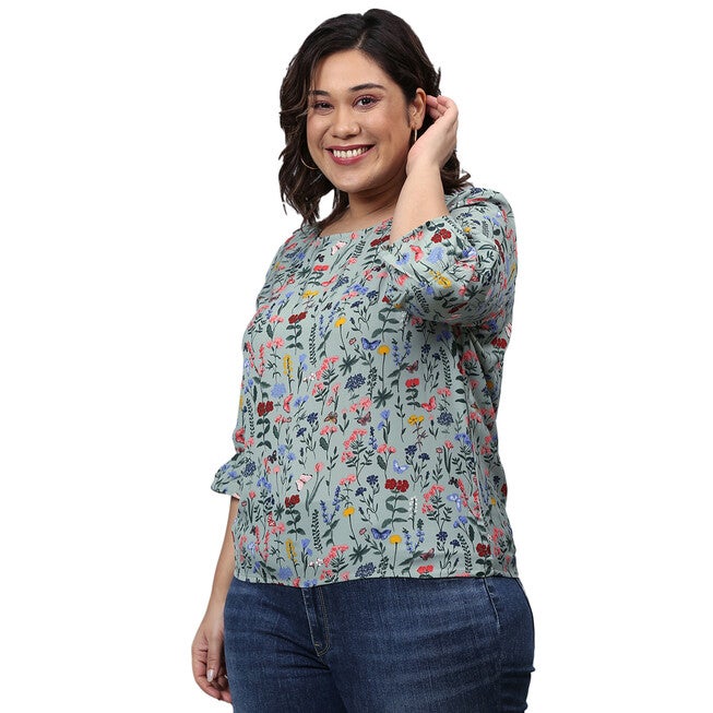 Floral Stylish Casual Top, Sage Green / Sage Green, alternate image number 2