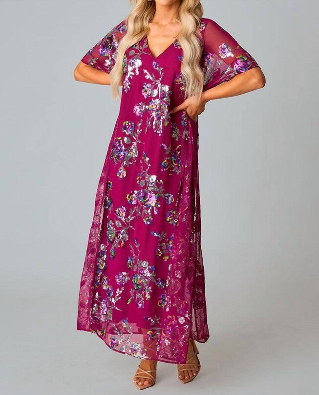 ATLAS SEQUIN CAFTAN IN RED SANGRIA, Red Sangria / Red, hi-res image number 0