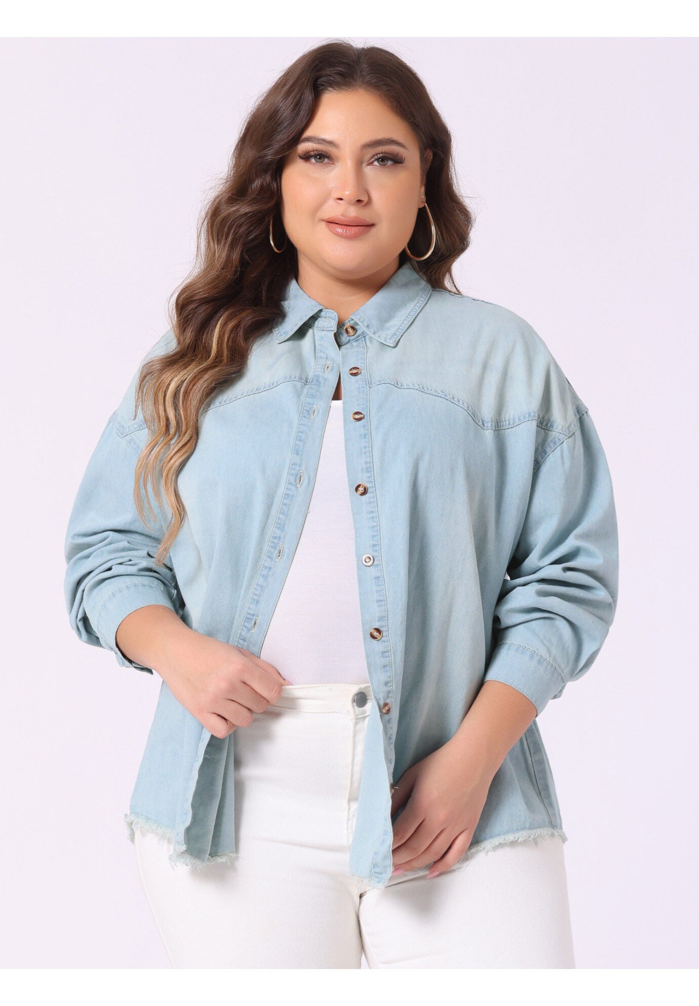 Button Down Shirt Cotton Denim Jacket, Baby Blue / Light Blue, alternate image number 1