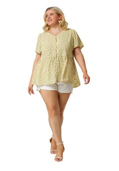 Chiffon Shirt V Neck Ruffle Short Sleeve Floral Peplum Top