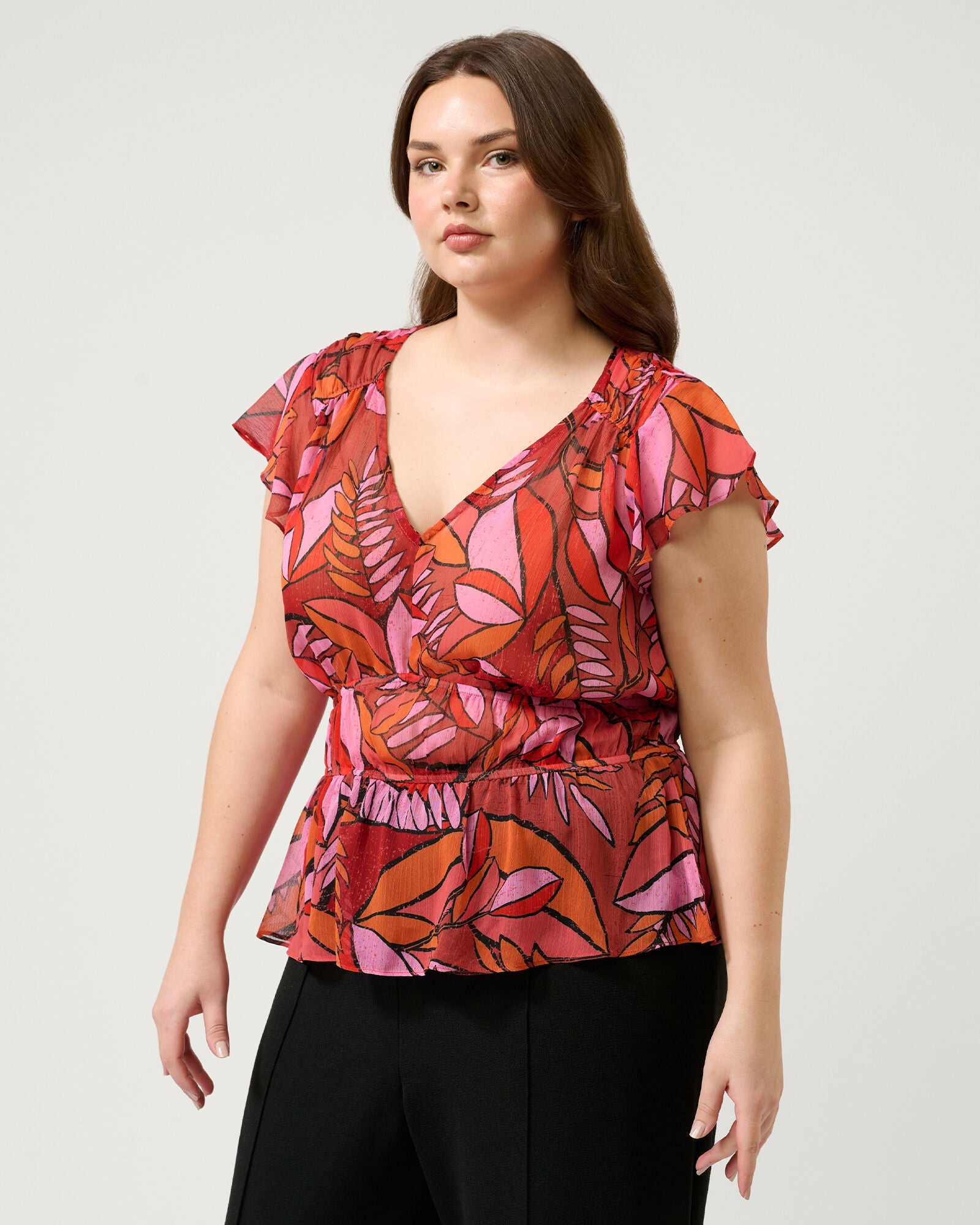 Aster Sheer Ruched Top, Print / Purple, alternate image number 2