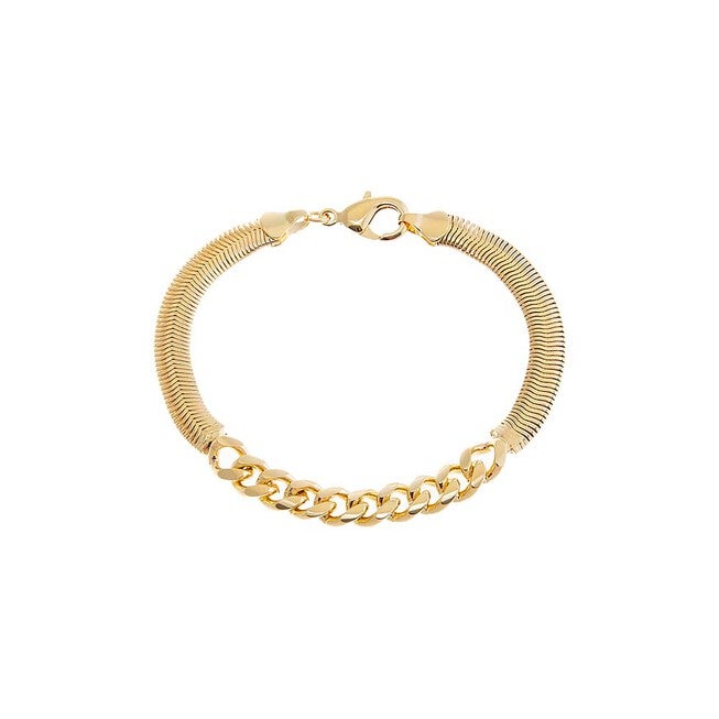 Chunky Vintage Snake X Cuban Chain Bracelet, Gold / Gold, hi-res image number null