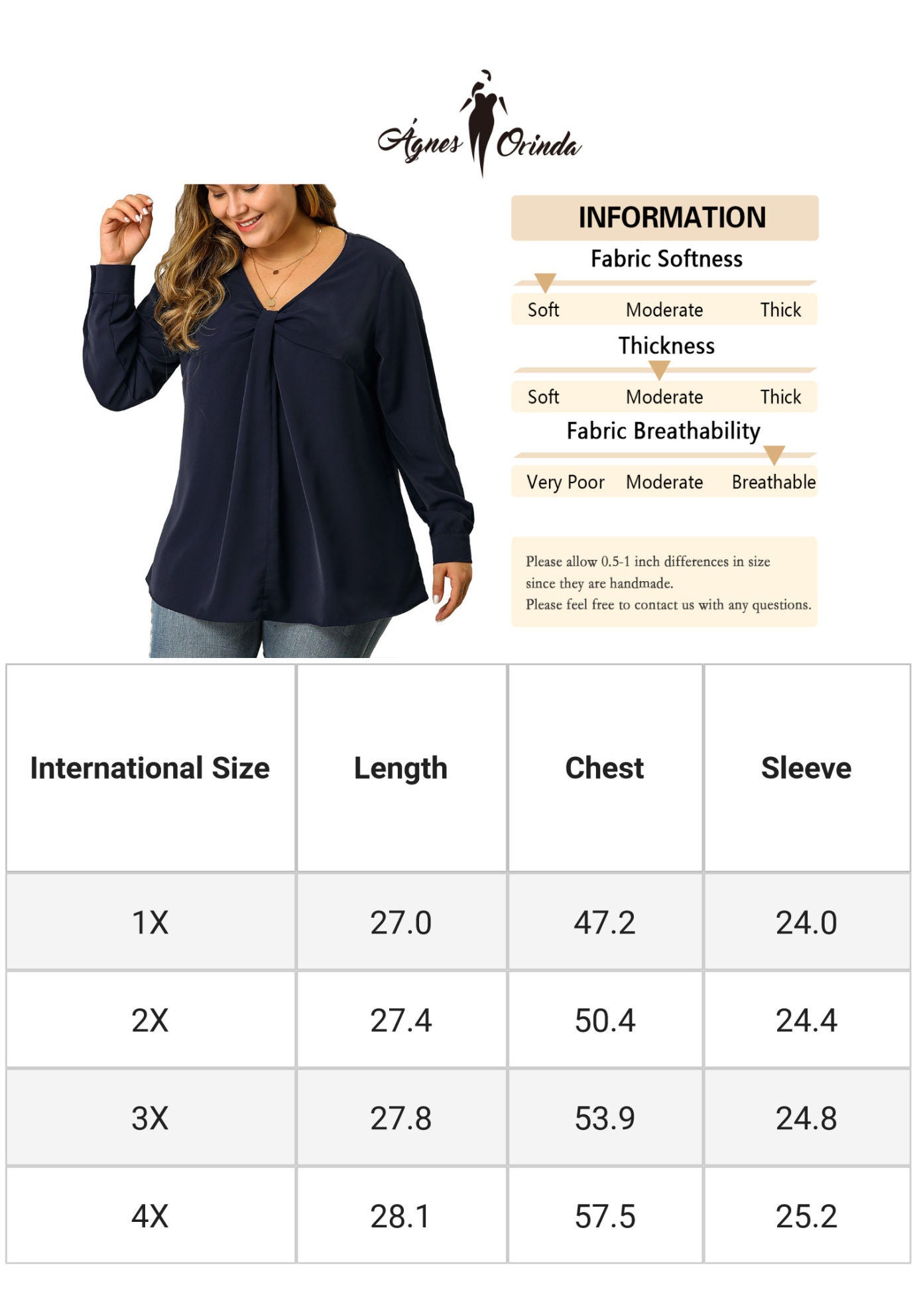 V NECK LONG SLEEVE TWIST KNOT TOP, Dark Blue / Navy, alternate image number 4