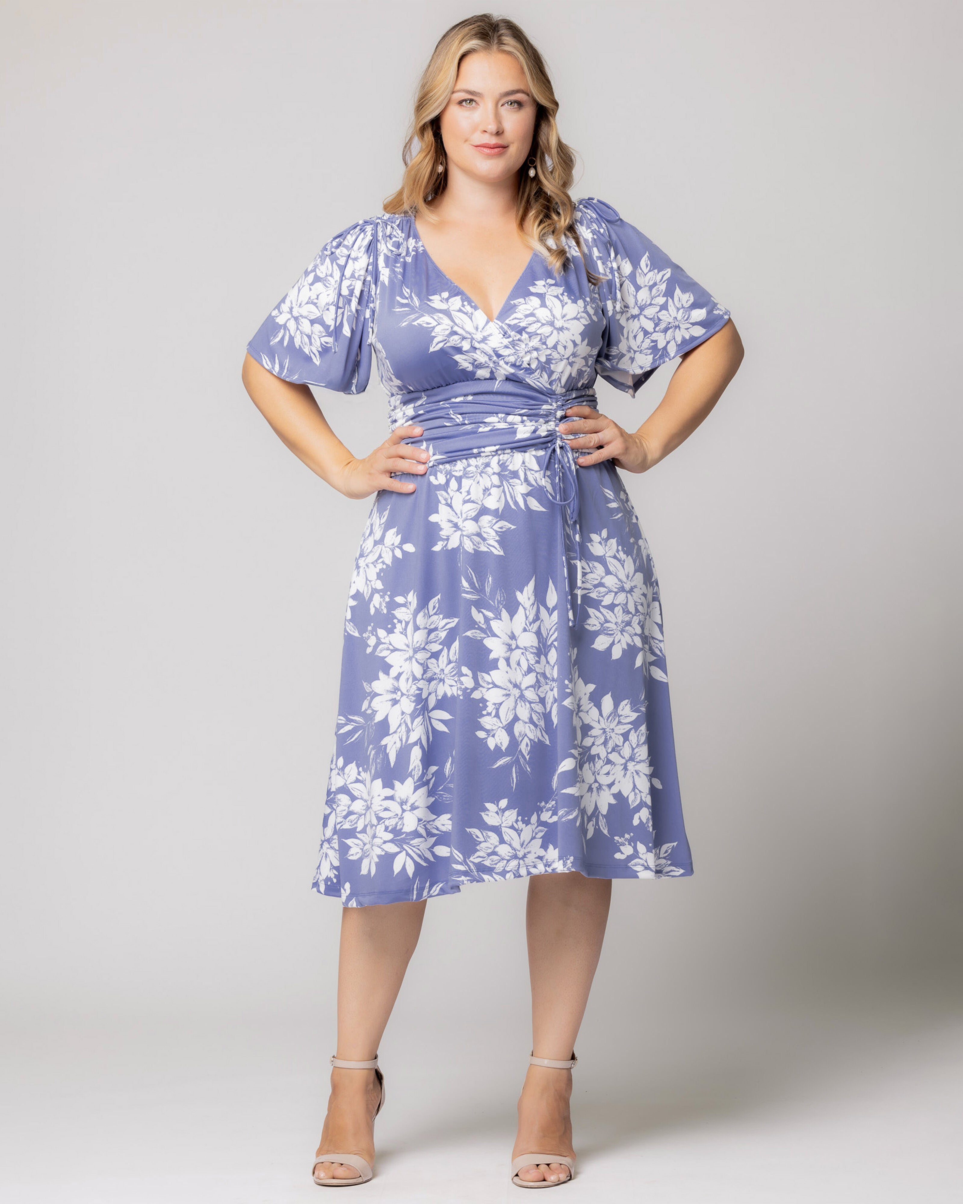 Jemma Ruched Tie Dress, MISTY LAVENDER FLORALS / Periwinkle, alternate image number 4
