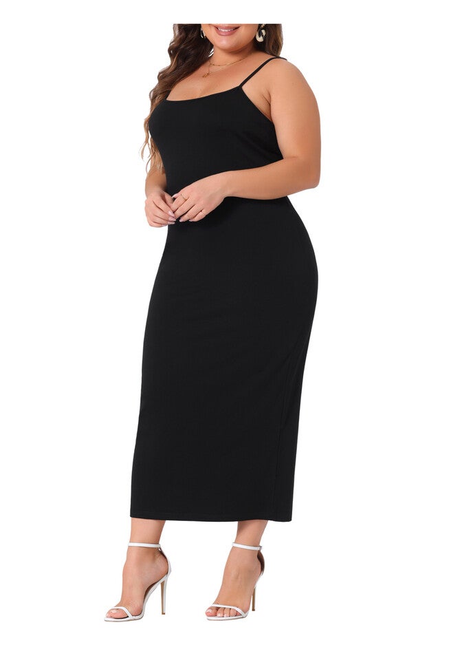 Sleeveless Spaghetti Strap Maxi Long Cami Dress, Black / Black, alternate image number 1