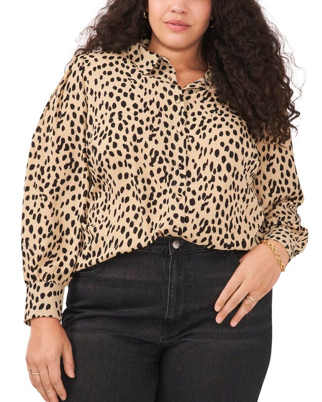 Sheila Animal Button Down Blouse, KHAKI HAZE / Tan, hi-res image number 0