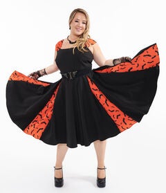 1950s Orange & Black Bat Stripe Swing Dress