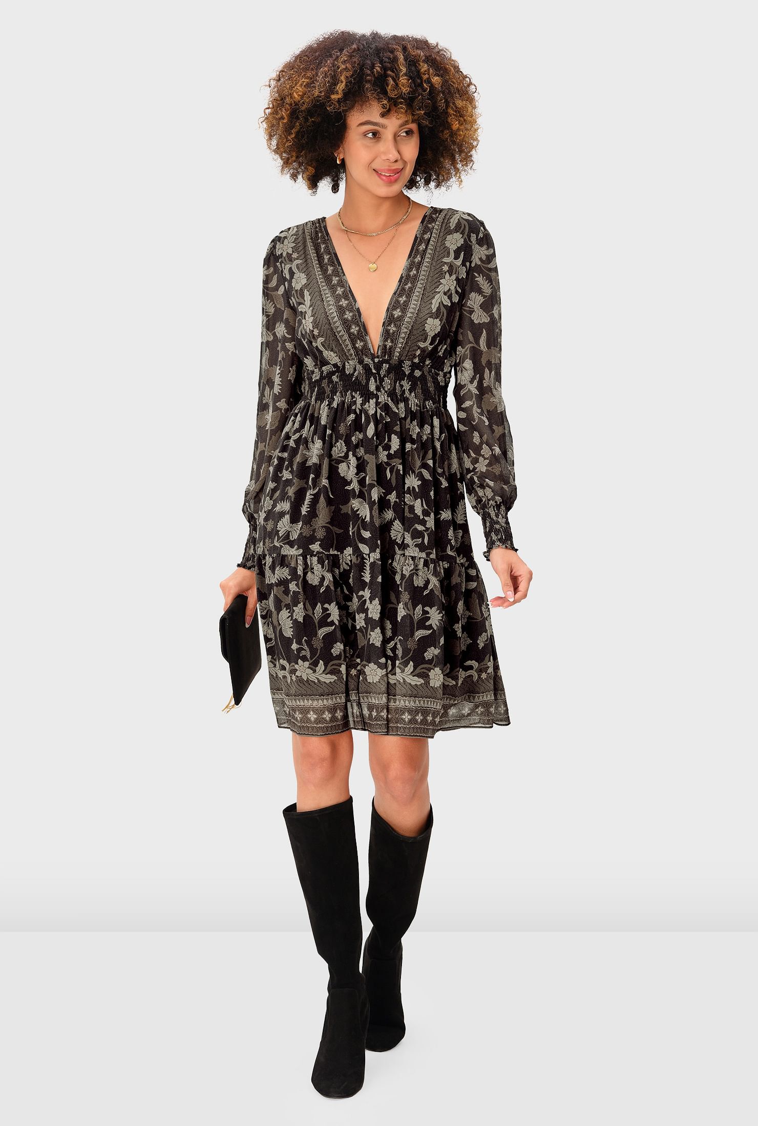 Floral Print Georgette Smocked Dress, , alternate image number 5