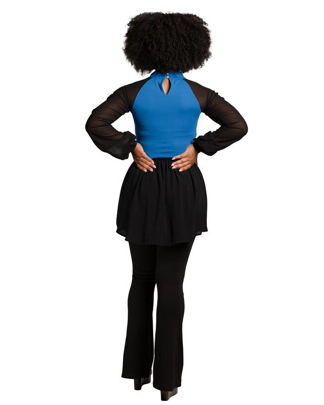 Annie Women's Mock Neck Lantern Sleeve Two Tone Peplum Tunic Top, , alternate image number 6