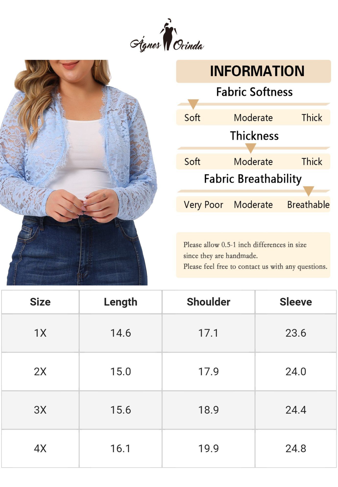 LONG SLEEVE FLORAL LACE SHRUG, Light Blue / Light Blue, alternate image number 4