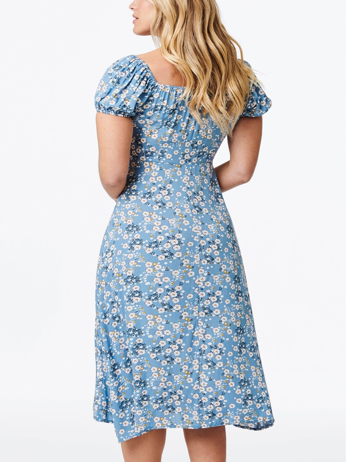 Alba Dress Peasant Style Ditsy Floral Print Blue, Blue / Azure Blue, alternate image number 1