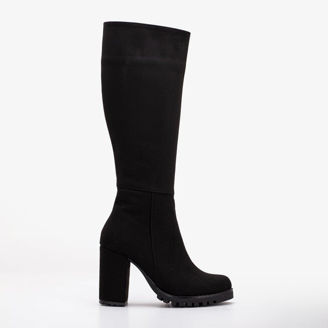 ALIZE - BLACK SUEDE WIDE CALF PLATFORM BOOTS, BLACK / Black, hi-res image number 0