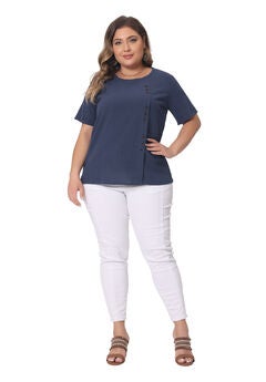Short Sleeve Round Neck Cotton Linen T-Shirt Top
