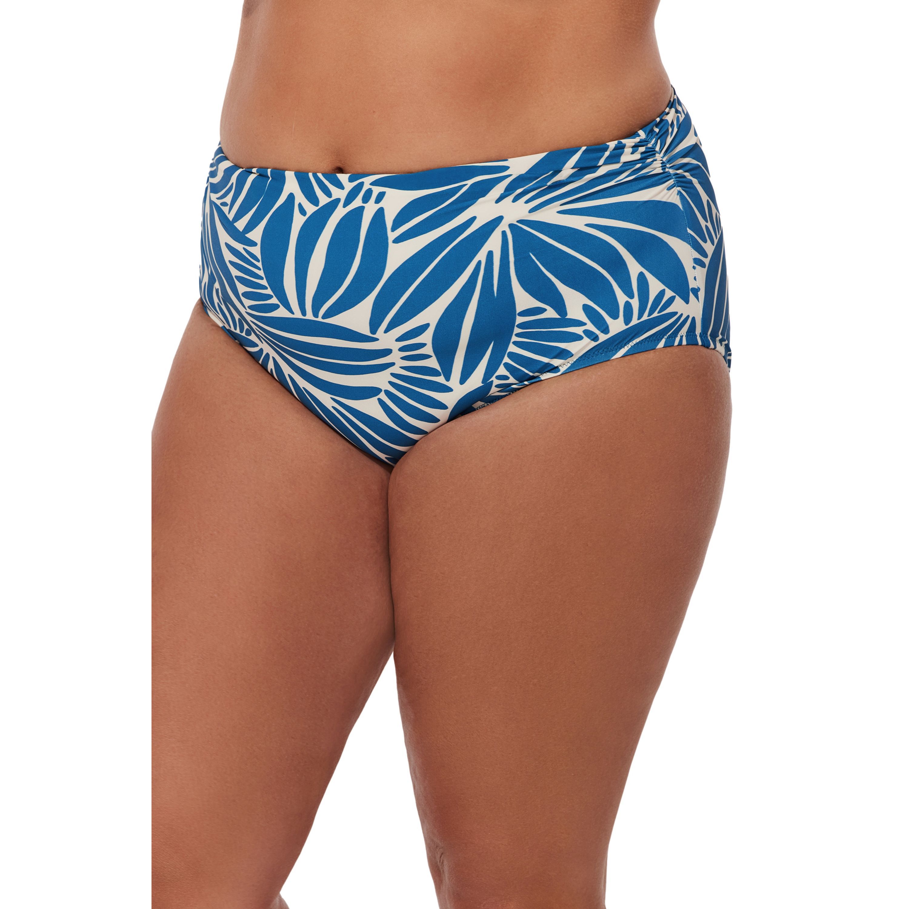 Comeback Plus Size Shirred High Waist Swim Bottom, PetrolWhite / White, alternate image number 1