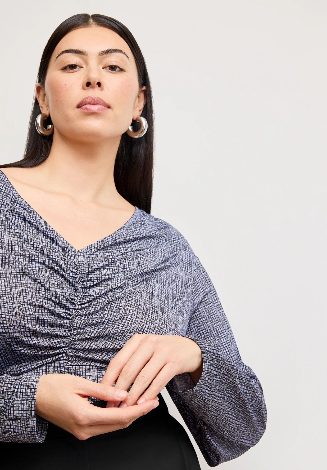 Amina Ruched Top - Printed Jersey, Blueprint Sketch / multi, alternate image number 2